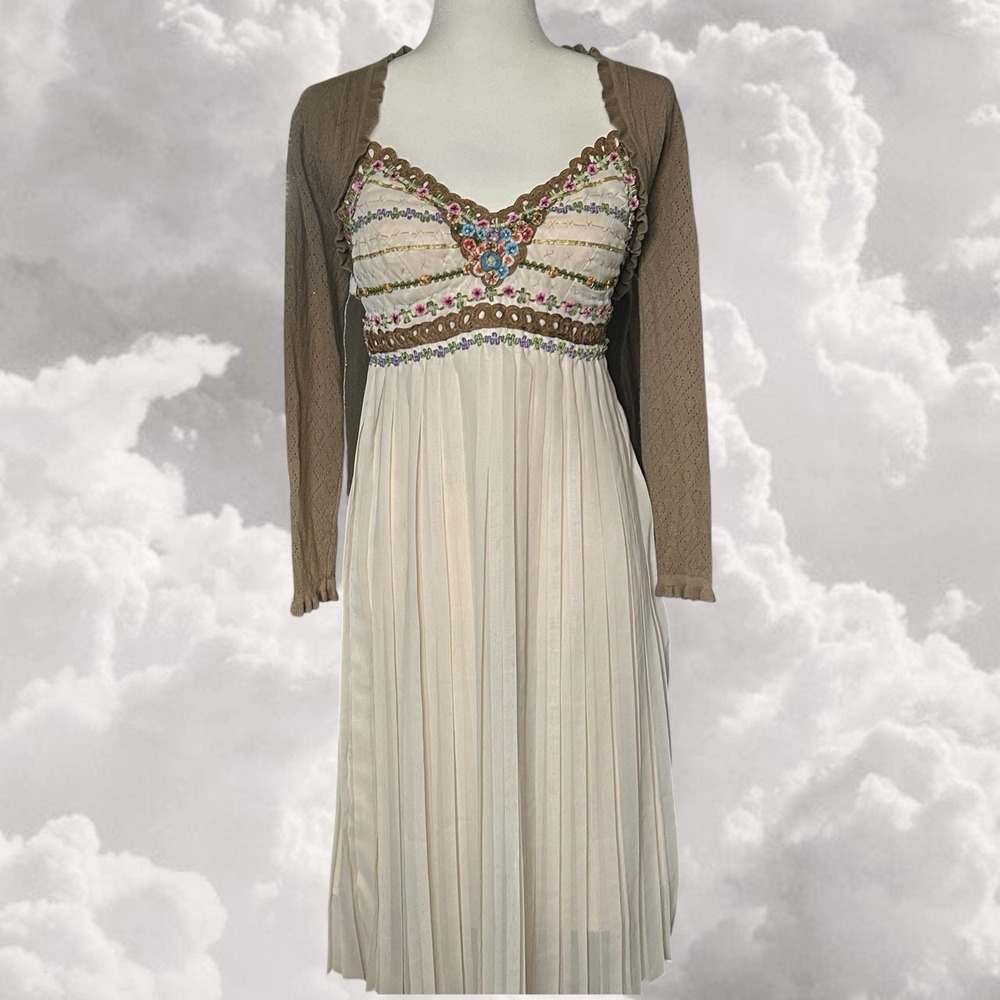 Vintage Sue Wong Embroidered Beaded Cream Color Fairy Dress Size 6